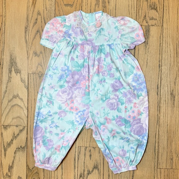 Vintage Polly Flinders Floral Bubble Bottom Babygirl Onepiece Romper 18 Months - Picture 1 of 14
